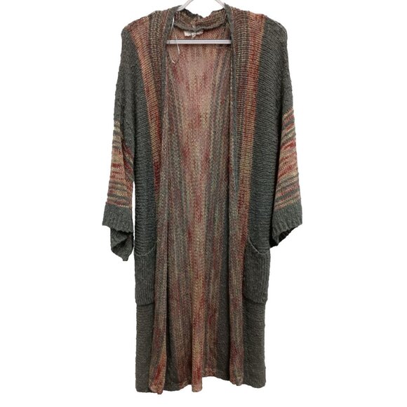 Easel Womens BOHO Duster Cardigan S/M Orange Gray Flare Sleeve Hippie - Picture 1 of 8